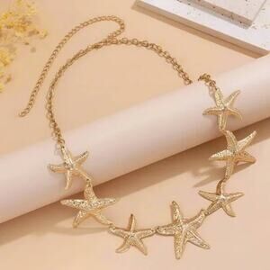 NWT Chic Beach 5 Starfish Hip Waist Belly Chain Adjustable Belt Necklace Gold